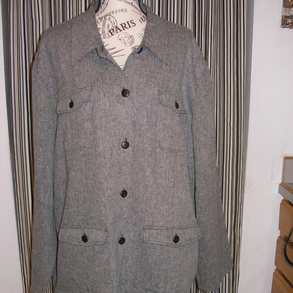 Dialogue New Women's Plus 2X Black Gray Blazer Jacket Lined Linen Blend Tweed